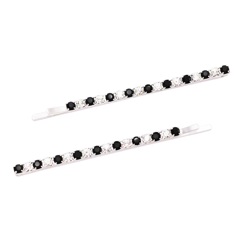 Set of 2 Colorful Crystal Rhinestone Hair Clip Bobby Pins Hair Barrette Accessories, 2.75" (Jet Black)