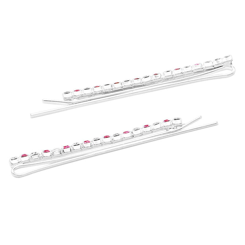 Set of 2 Colorful Crystal Rhinestone Hair Clip Bobby Pins Hair Barrette Accessories, 2.75" (Pink)