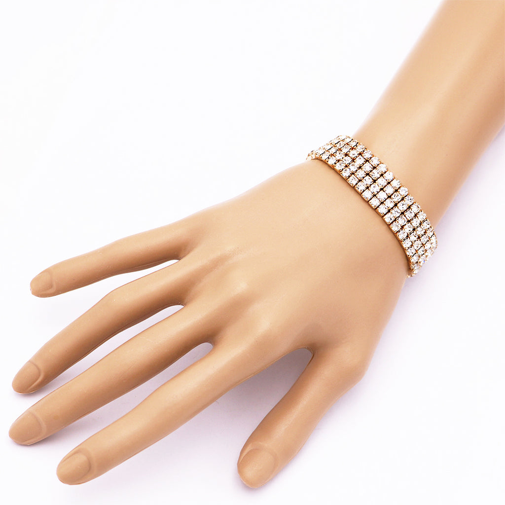 Stunning 4 Row Crystal Rhinestone Stretch Bracelet, 2" (Clear Crystal