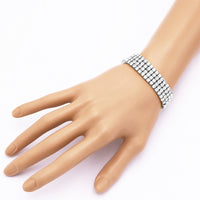 Stunning 4 Row Crystal Rhinestone Stretch Bracelet, 2" (Clear Crystal/Silver Tone)