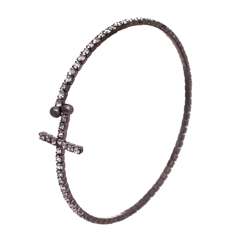 Rhinestone Cross Religious Cuff Bangle Bracelet