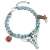 Western Style Cowgirl Glam Boot Charms Chain Shoe Accessory Ankle Bracelet (Turquoise Blue Bead And Silver Chains)