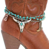 Western Style Cowgirl Glam Boot Charms Chain Shoe Accessory Ankle Bracelet (Turquoise Blue Bead And Silver Chains)