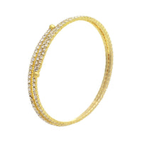 Double Row Rhinestone Coil Bangle Bracelet (Gold Color)