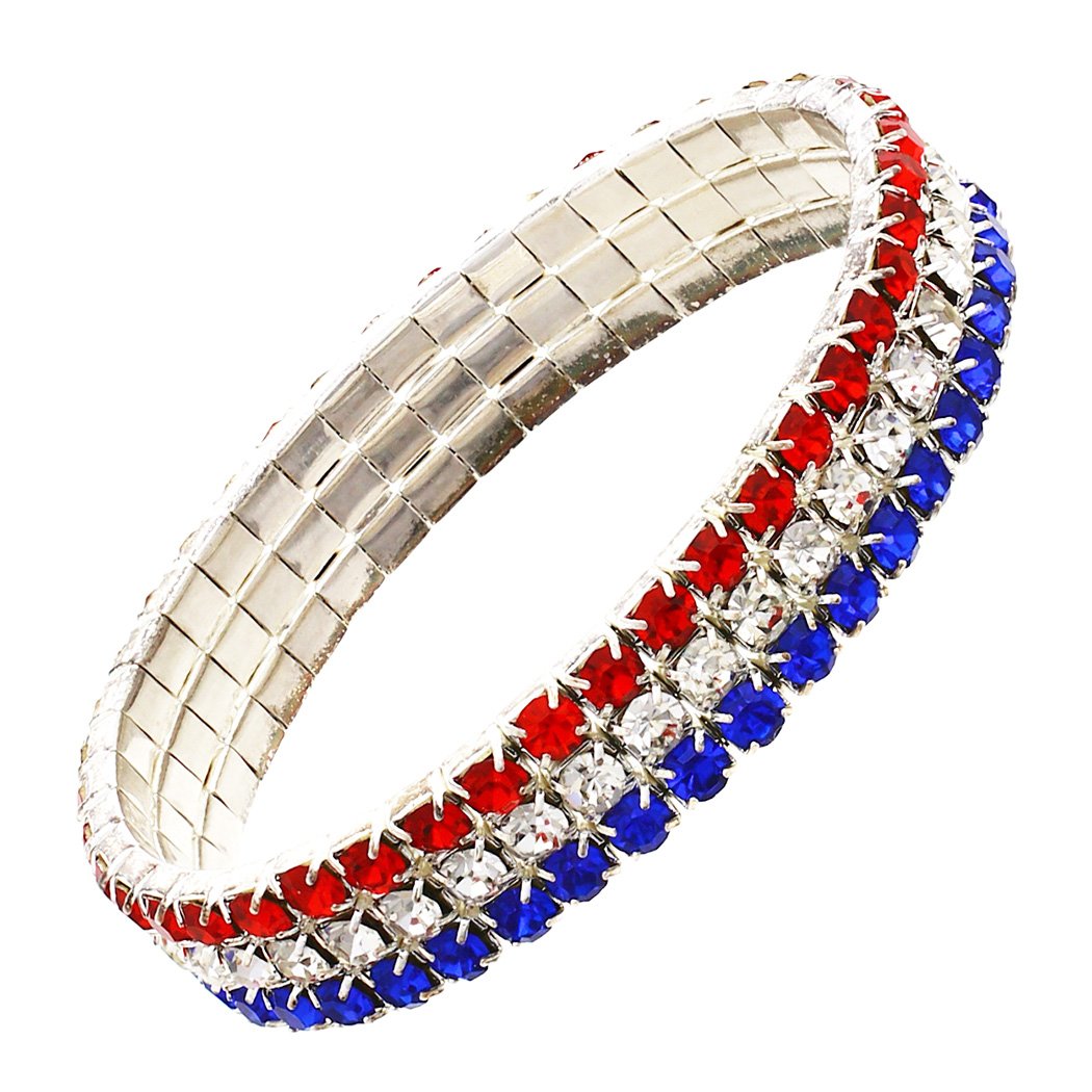 Red White and Blue Rhinestone USA Stretch Multi Size Patriotic Bracelet