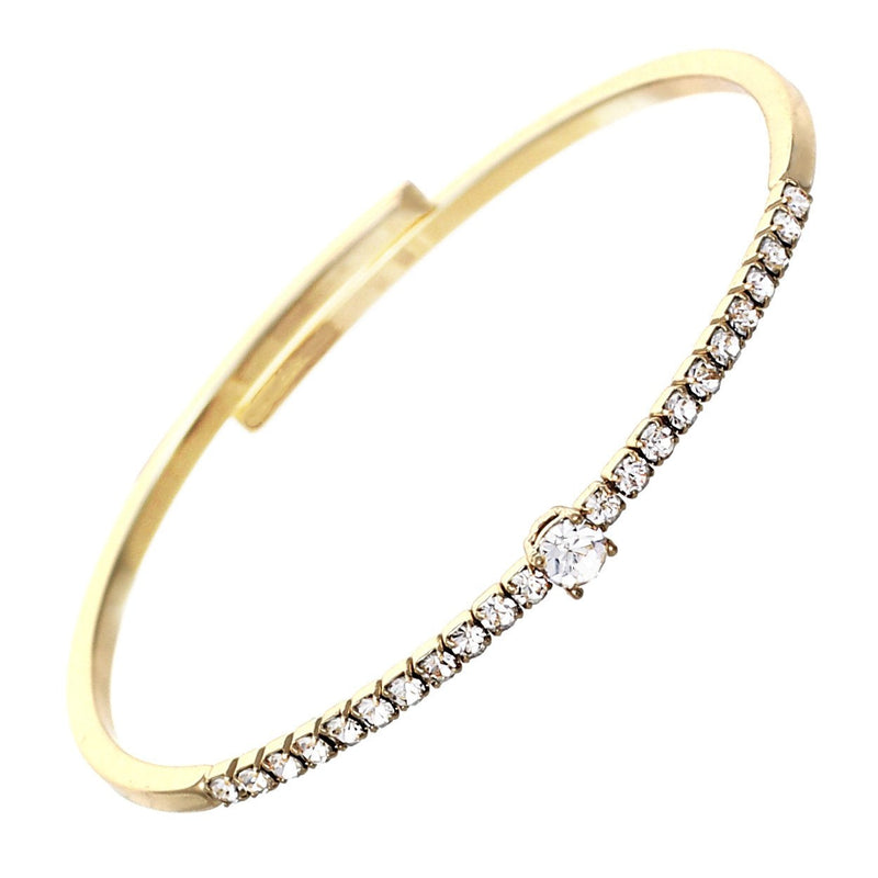 Comfort Flex Bangle Bracelet Cuff with Crystals (Gold)