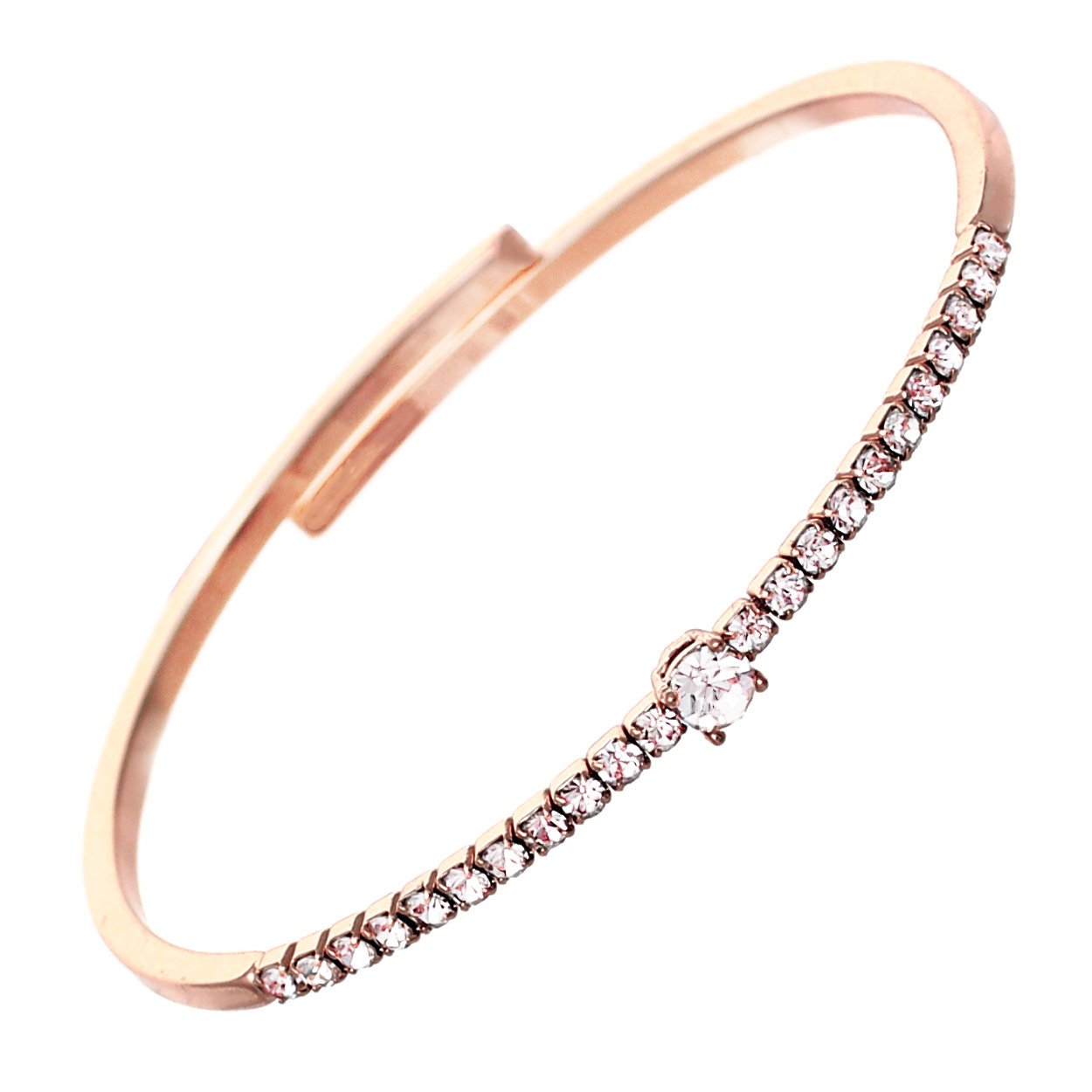 Comfort Flex Bangle Bracelet Cuff with Crystals (Rose Gold)