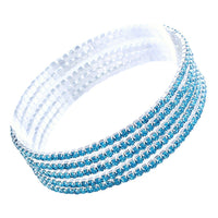 Set of 5 Sparkling Crystal Rhinestone Stacking Stretch Bracelets, 2.25" (Aqua Blue Silver Tone)