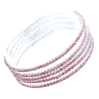Set of 5 Rhinestone Stretch Bracelets (Light Rose Pink/Silver Tone)