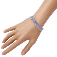 5 Sparkling Crystal Rhinestone Stacking Stretch Bracelets, 2.25" (Silver Tone Pastel Rainbow)