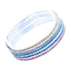 5 Sparkling Crystal Rhinestone Stacking Stretch Bracelets, 2.25" (Silver Tone Pastel Rainbow)