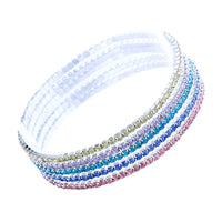 5 Sparkling Crystal Rhinestone Stacking Stretch Bracelets, 2.25" (Silver Tone Pastel Rainbow)