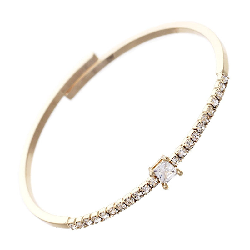 Comfort Flex Bangle Cuff Bracelet with Crystals (Gold)