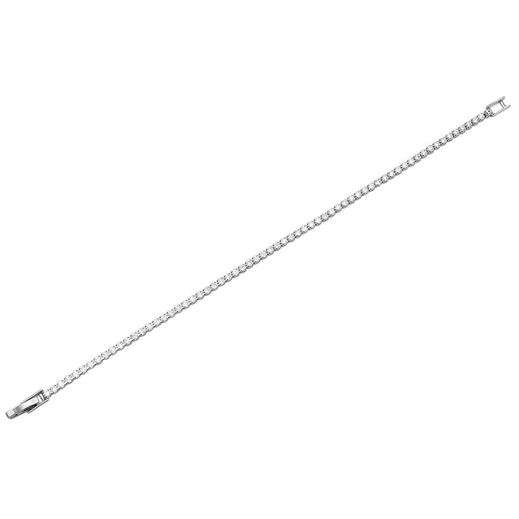 Single Strand 2mm Premium Cubic Zirconia Crystal Tennis Bracelet (Silver Tone)