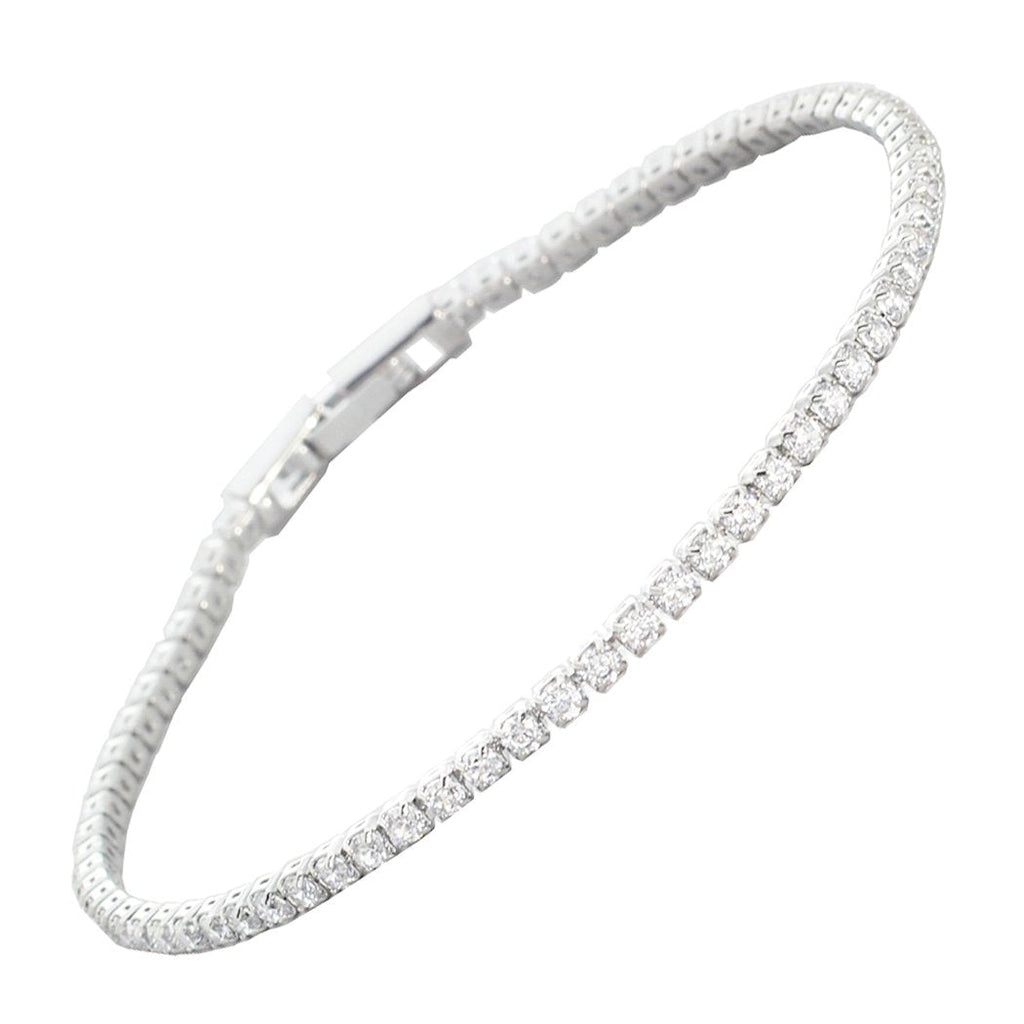 Single Strand 2mm Premium Cubic Zirconia Crystal Tennis Bracelet (Silver Tone)