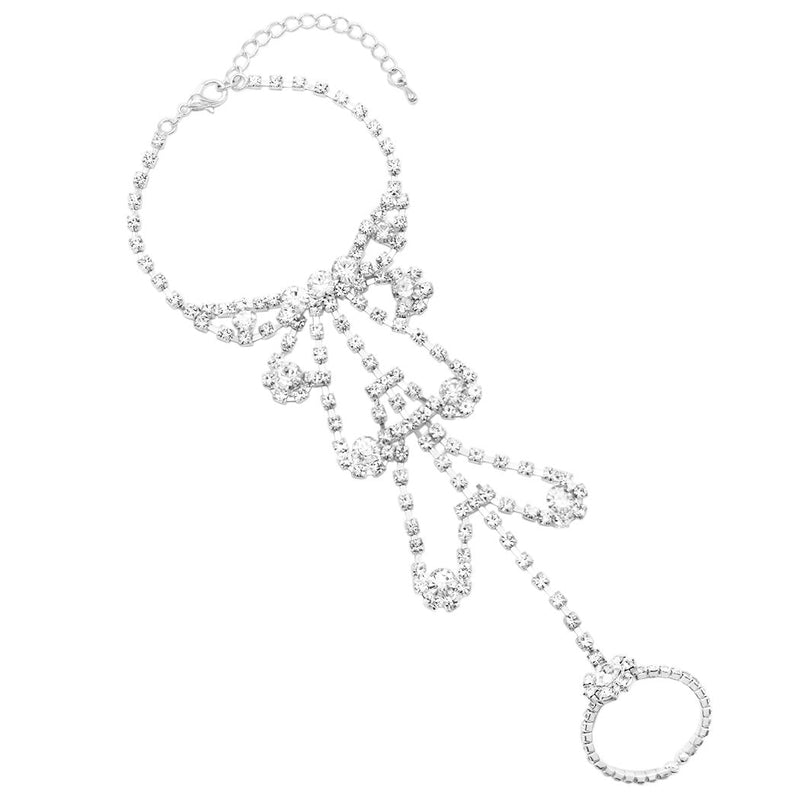 Rhinestone Heart Hand Chain Bracelet and Ring