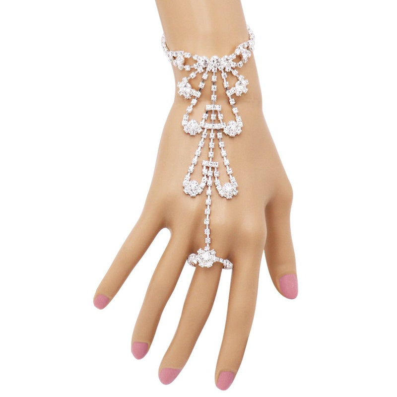 Rhinestone Heart Hand Chain Bracelet and Ring