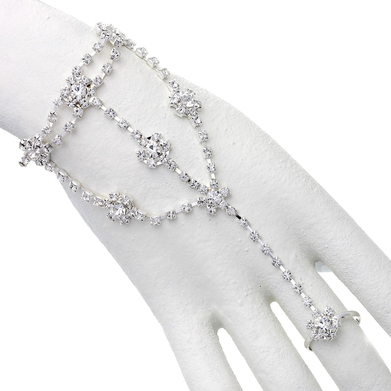 Rhinestone Flower Hand Chain Bracelet and Ring – Rosemarie