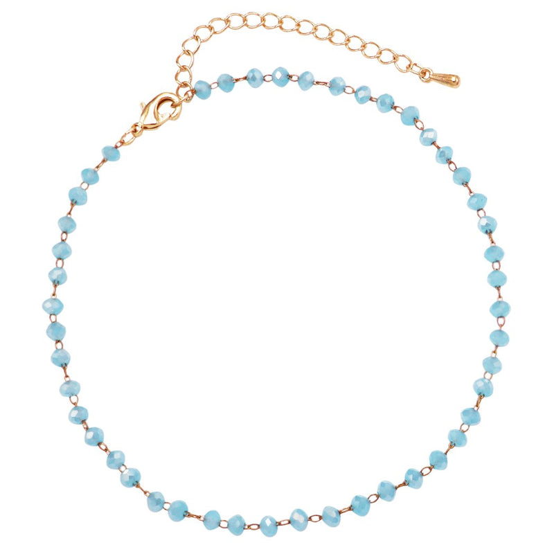 Women's 3mm Glass Crystal Bead Chain Ankle Bracelet Anklet (Aquamarine)