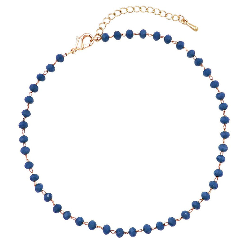 3mm Glass Crystal Bead Chain Ankle Bracelet Anklet, 9"-11" with 2" Extender (Montana Blue)