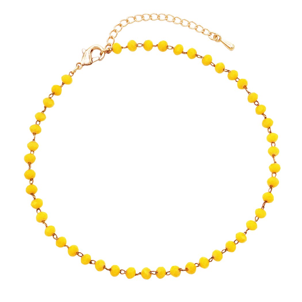 3mm Bright Color Glass Crystal Bead Chain Ankle Bracelet Anklet, 9"-11" with 2" Extender (Sunshine Yellow)