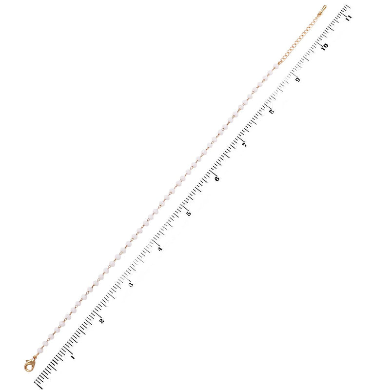3mm Glass Crystal Bead Chain Ankle Bracelet Anklet, 9"-11" with 2" Extender (White)
