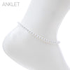 3mm Glass Crystal Bead Chain Ankle Bracelet Anklet, 9"-11" with 2" Extender (White)