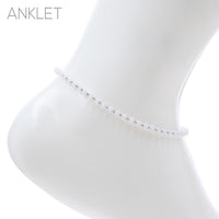 3mm Glass Crystal Bead Chain Ankle Bracelet Anklet, 9"-11" with 2" Extender (White)