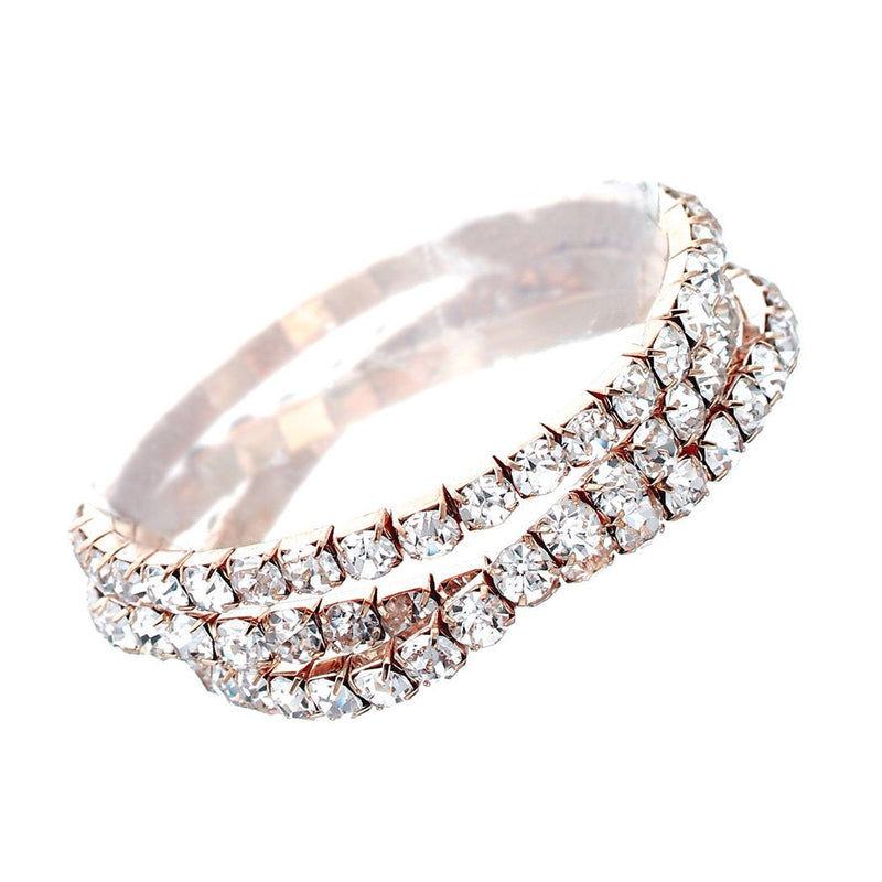 Set of 3 Rhinestone Stretch Bracelets (Rose Gold)