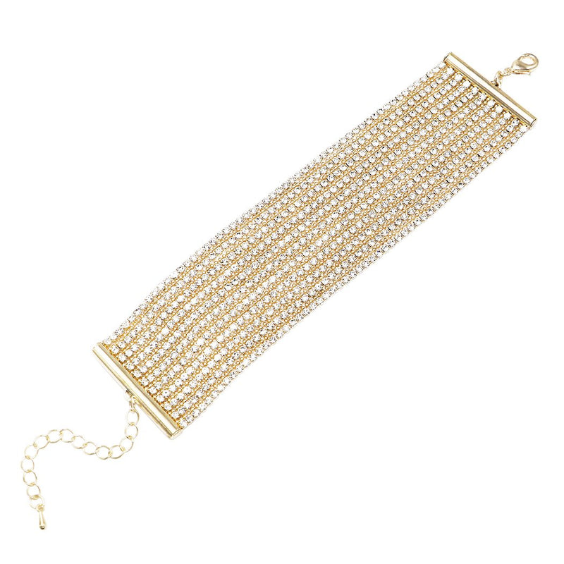 Stunning Adjustable Multi Strand Rhinestone Statement Bracelet (Gold color)