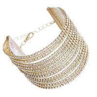 Stunning Adjustable Multi Strand Rhinestone Statement Bracelet (Gold color)