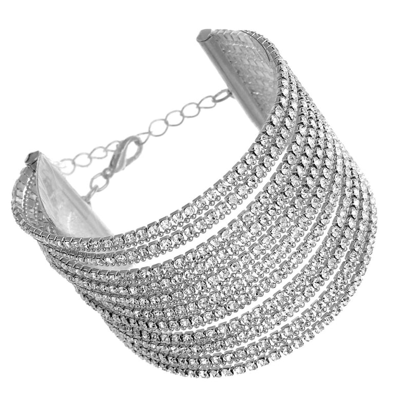 Stunning Multi Strand Adjustable Rhinestone Statement Bracelet (Silver color)