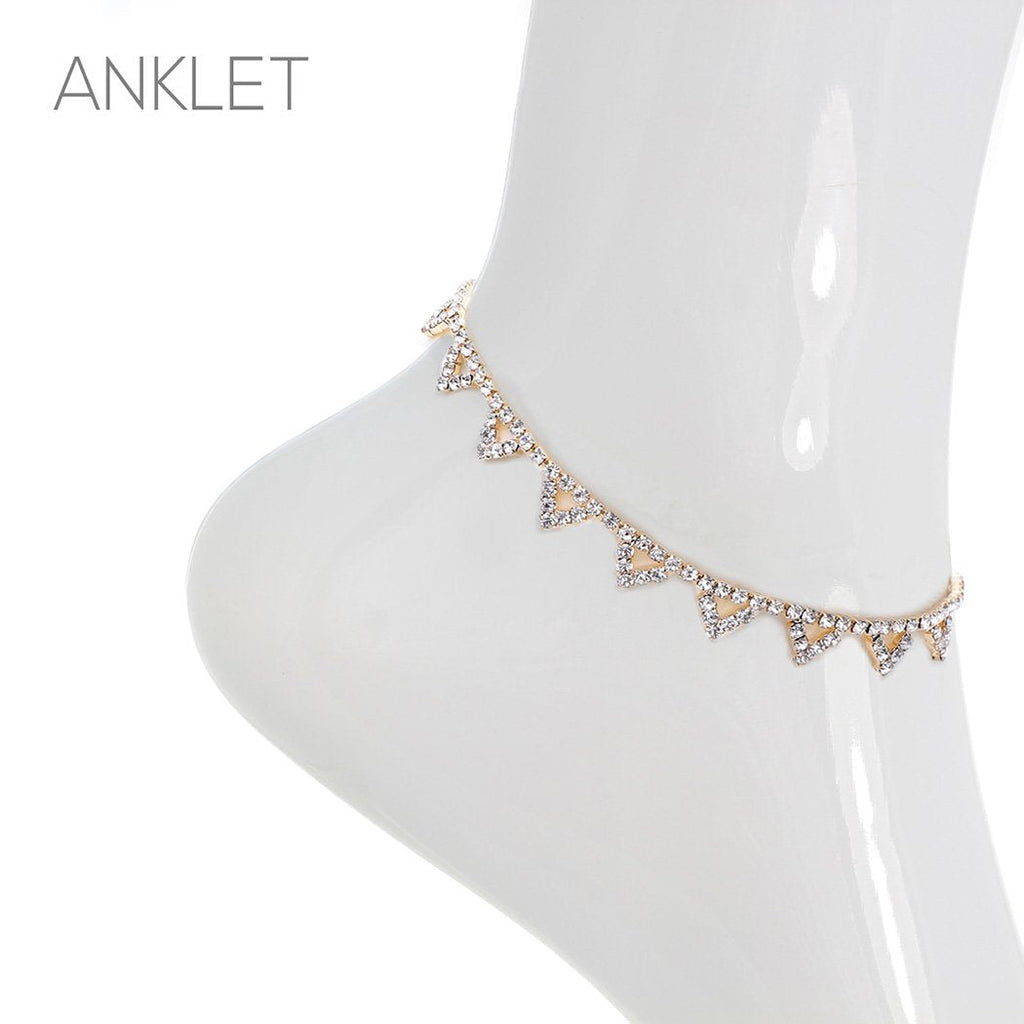 Rhinestone Crystal Ankle Bracelet With Triangle Detail (Gold)