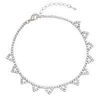 Rhinestone Crystal Adjustable Ankle Bracelet With Triangle Detail (Silver)