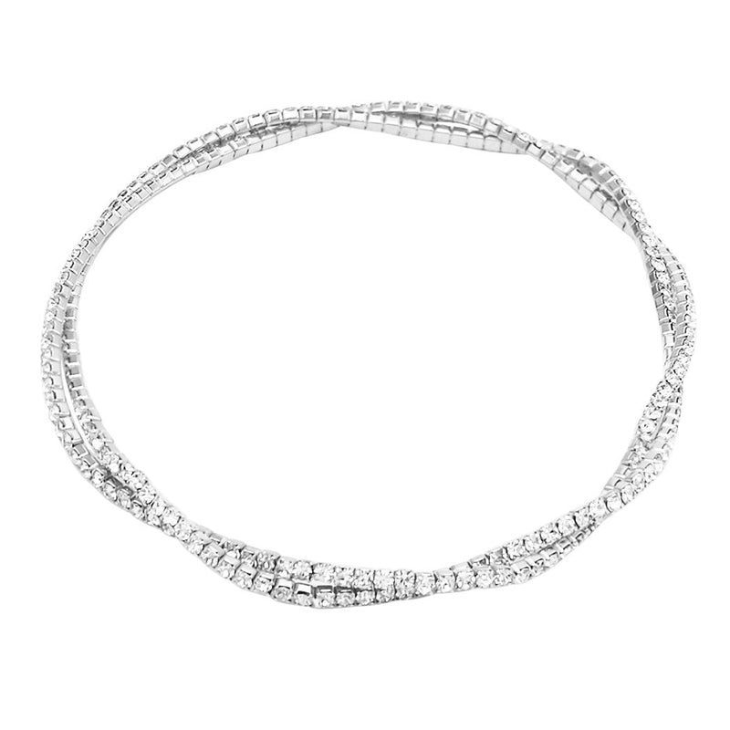 Double Strand Crystal Ankle Bracelet (Silver)
