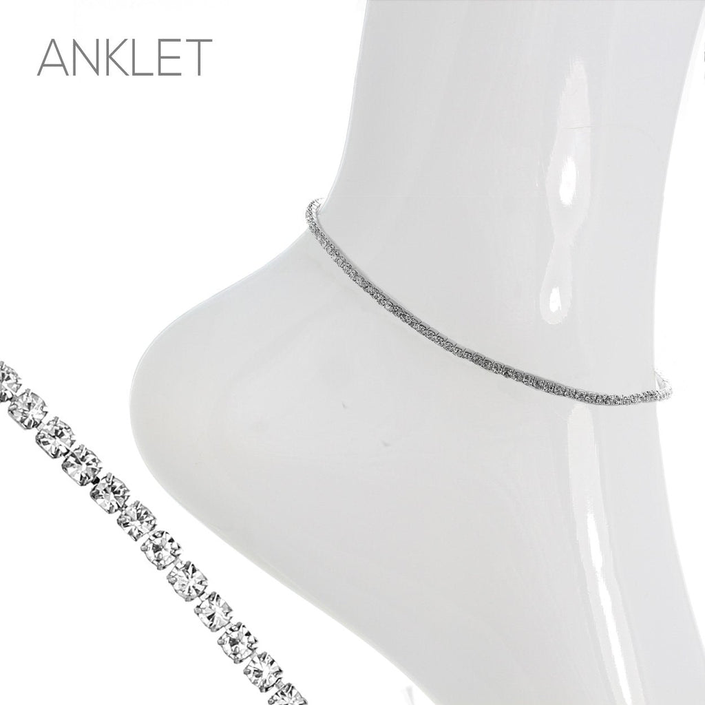 Single Strand Crystal Ankle Bracelet (Silver)