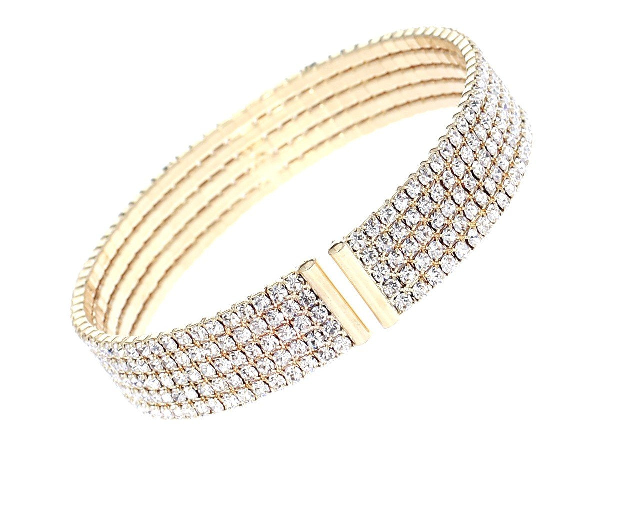 Row Rhinestone Cuff Bangle Bracelet (Gold) – Rosemarie Collections