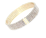5 Row Rhinestone Cuff Bangle Bracelet (Gold)
