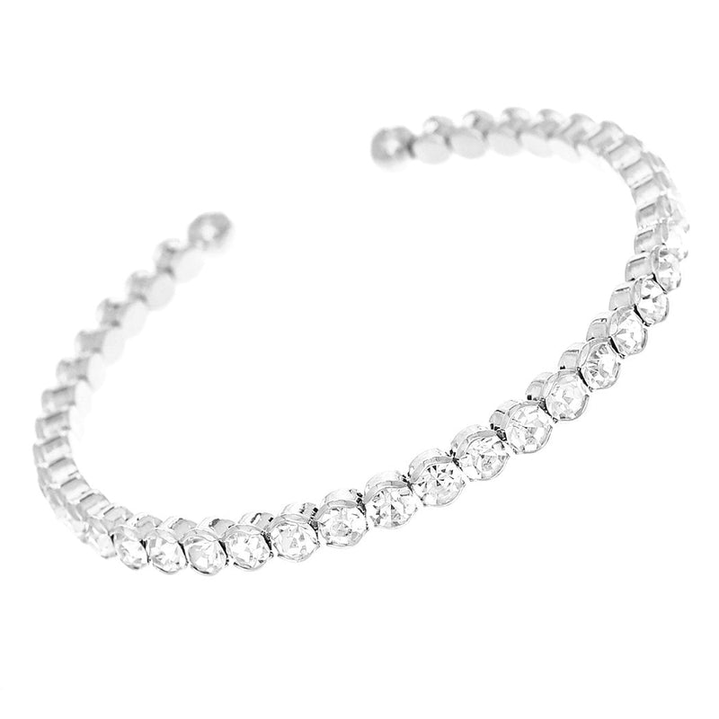 Beautiful Comfort Flex Crystal Rhinestone Bangle Cuff Bracelet (Silver Tone Clear Crystal)