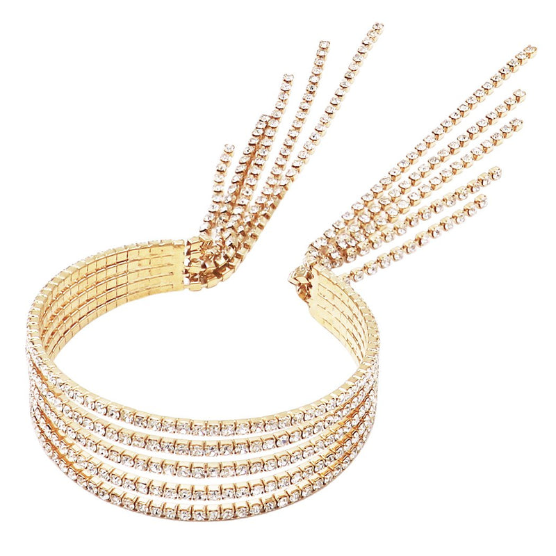 5 Strand Flex Wire Crystal Rhinestone Fringe Statement Bracelet