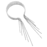 5 Strand Flex Wire Crystal Rhinestone Fringe Statement Bracelet (Silver Tone)