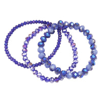 Faceted Glass Bead Stretch Bracelets Set of 3 (Blue)