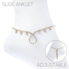Bolo Slide Crystal Rhinestone With Teardrop Detail Ankle Bracelet Anklet, 12" (Gold Tone)