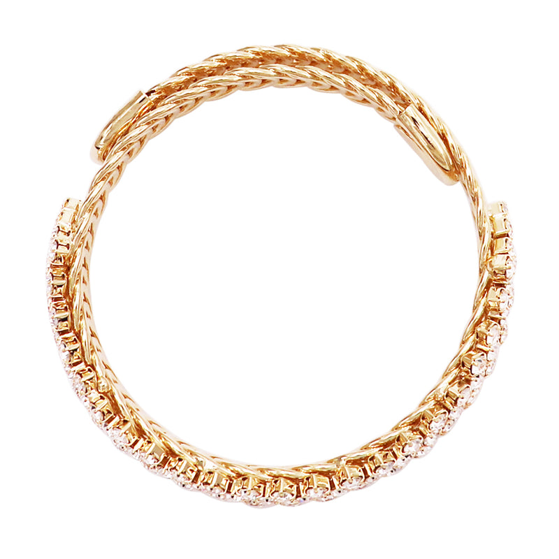 Stunning Chevron Crystal Rhinestone Flexible Wire Cuff Bracelet, 8.5" (Gold Tone)