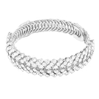 Stunning Chevron Crystal Rhinestone Flex Wire Cuff Bracelet, 8.5" (Silver Tone)