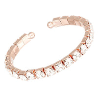 Comfort Flex 6mm Crystal Rhinestone Bangle Cuff Bracelet (Clear/Rose Gold)