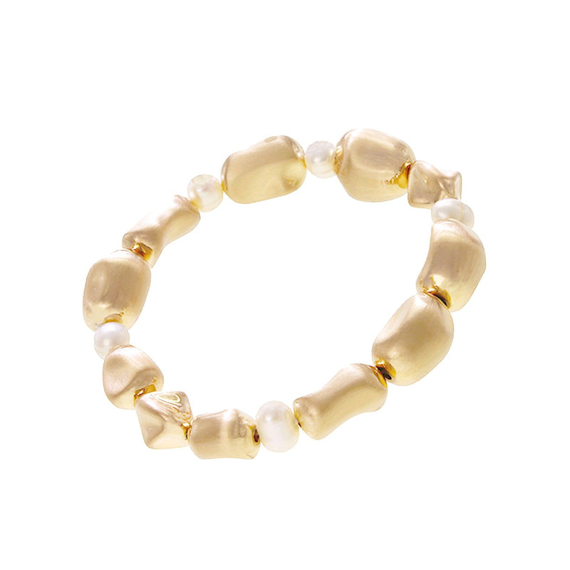 Chic Gold Tone Chunky Nugget And Freshwater Pearl Stretch Bracelet