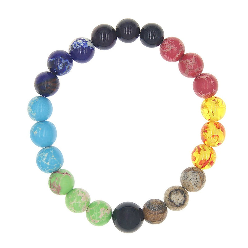 Multi-Colored Beaded Natural Semi Precious Stone Chakra Stretch Bracelet