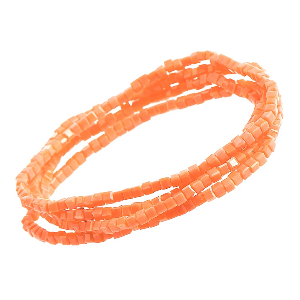 Whimsical Set of 4 Stacking 2mm Colorful Glass Bead Statement Stretch Bracelet, 2.5" (Coral)