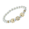 Chic Simulated 8mm Pearl And Chunky Gold Tone Block Letter MOM Stretch ID Bracelet